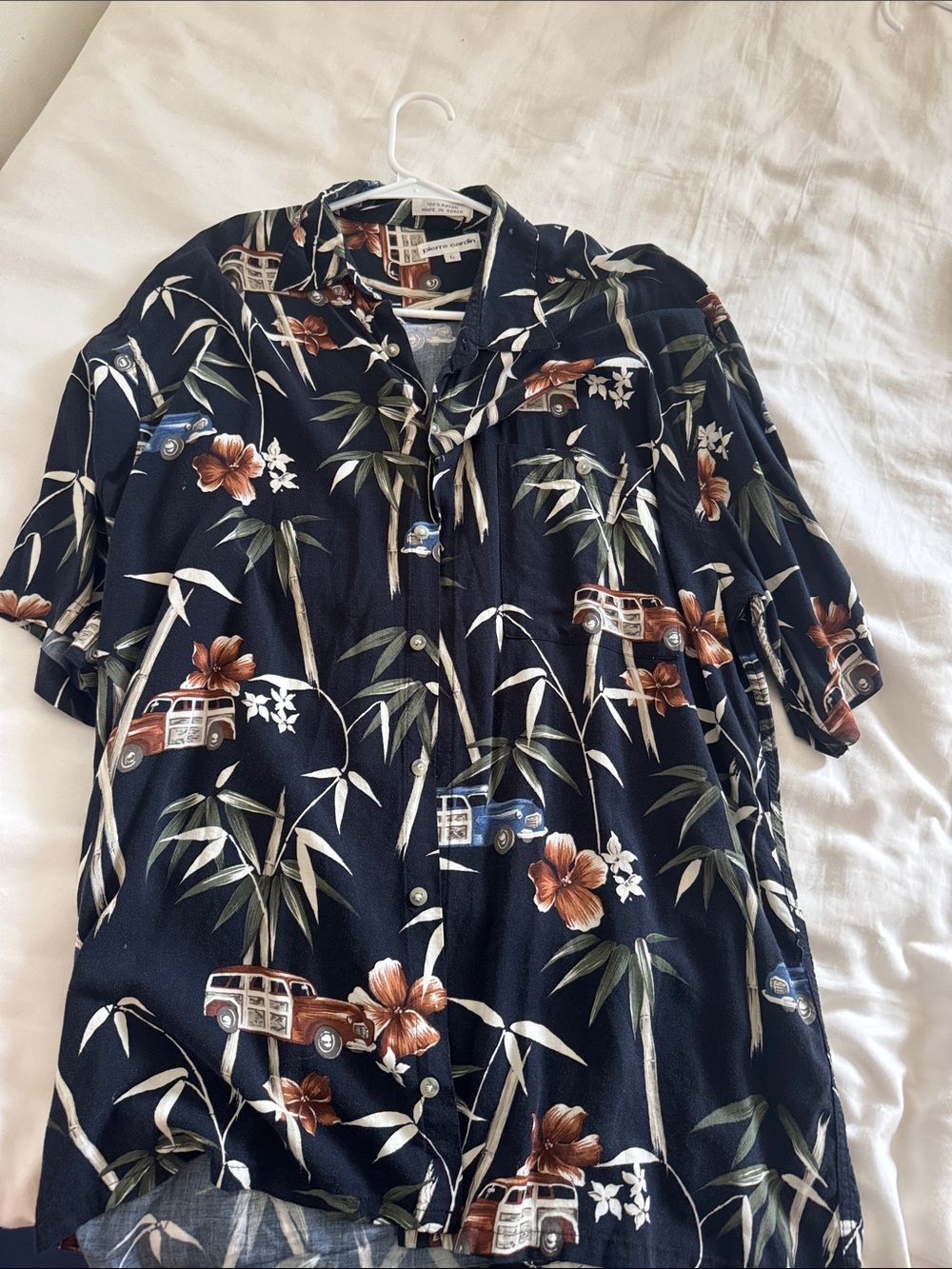 Pierre Cardin Hawaiian Navy Floral Hawaiian Shirt with Vintage Car Motif